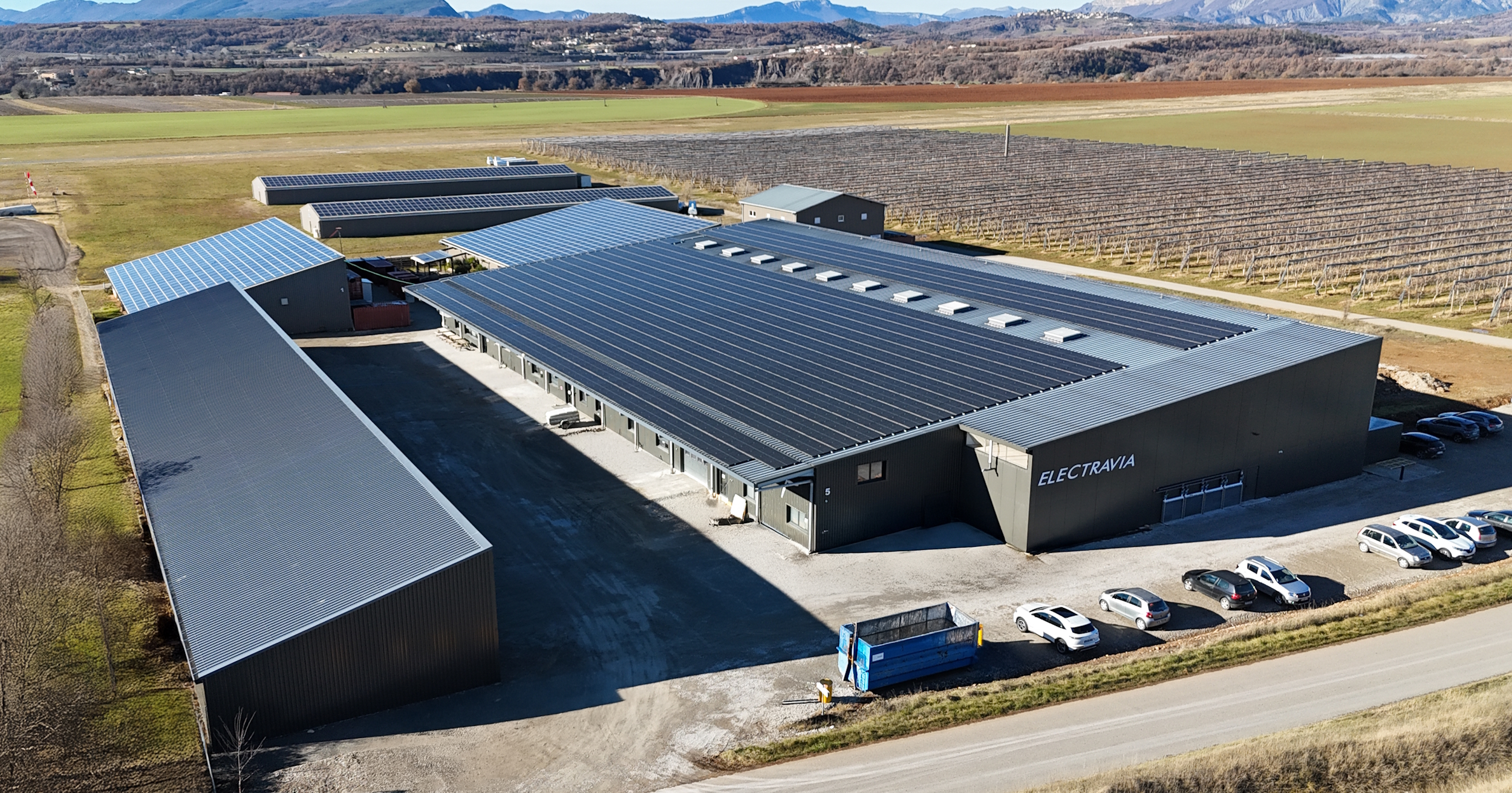Aerial view of the E-Props / Electravia facility at Sisteron airfield, Provence, France