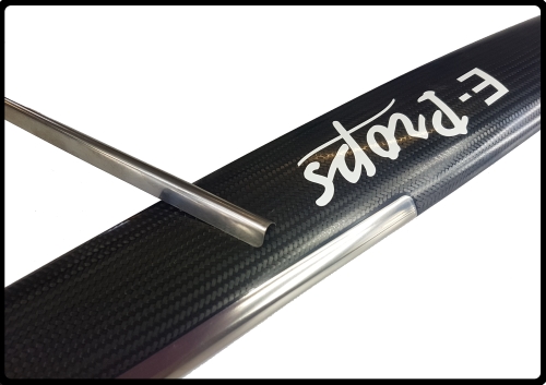 E-Props titanium leading-edge protection bonded to a carbon propeller blade