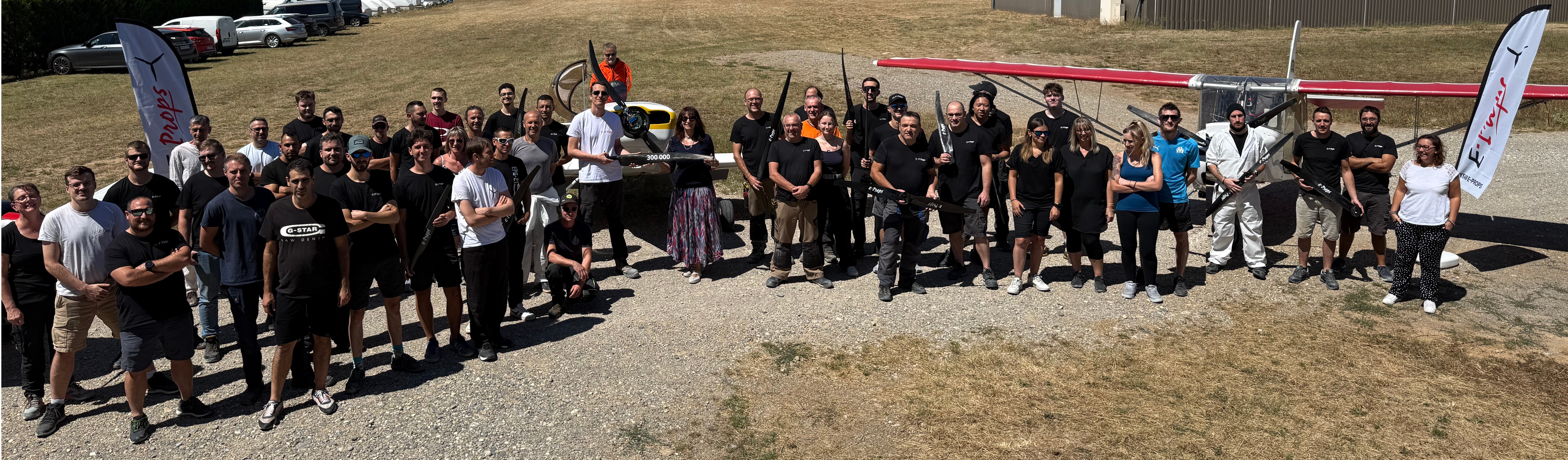 The E-Props team celebrating the 300,000th carbon propeller blade, July 2025