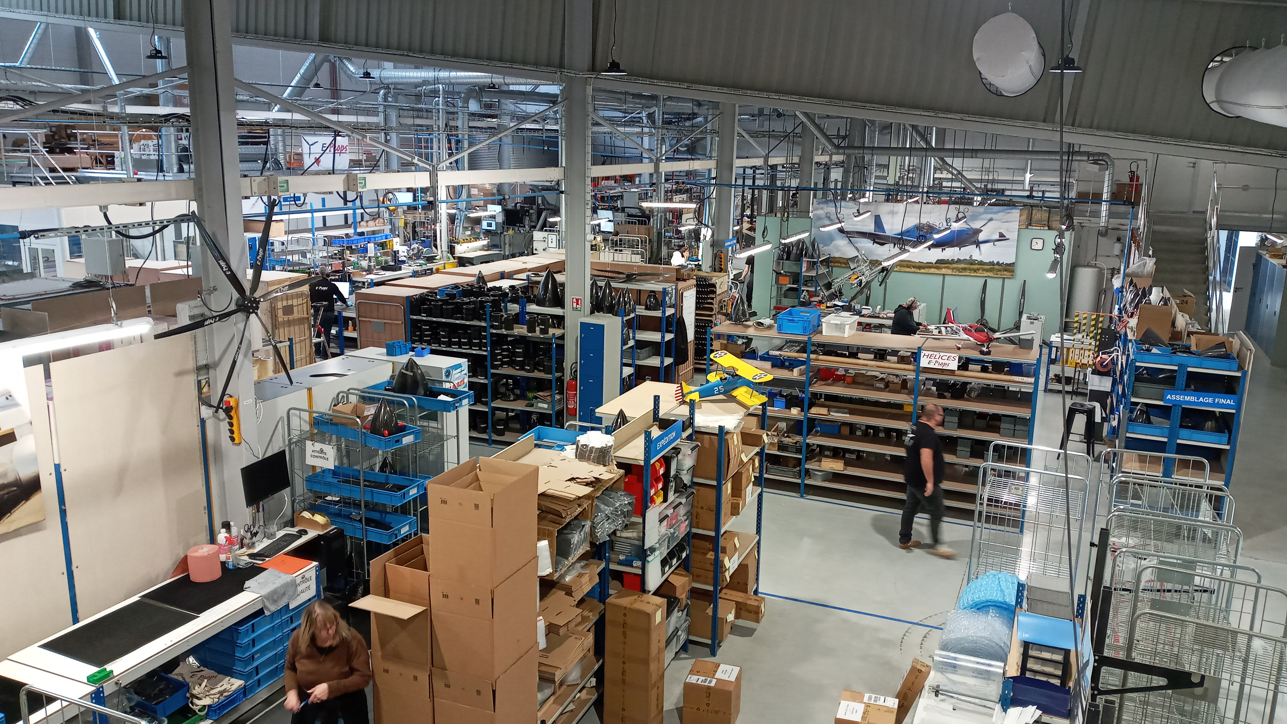 E-Props workshop floor: propeller storage, quality control and final assembly stations